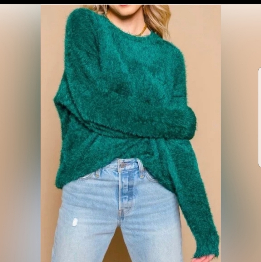 show me your mumu  feel good sweater crew soft knit oversized cozy emerald green